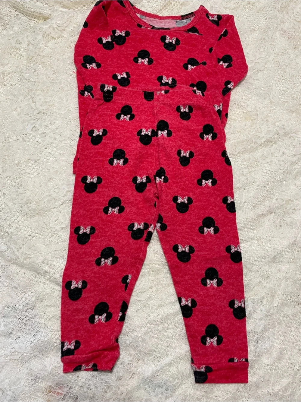 Disney Pink-Red Minnie Mouse Print Two-Piece Pajama Set